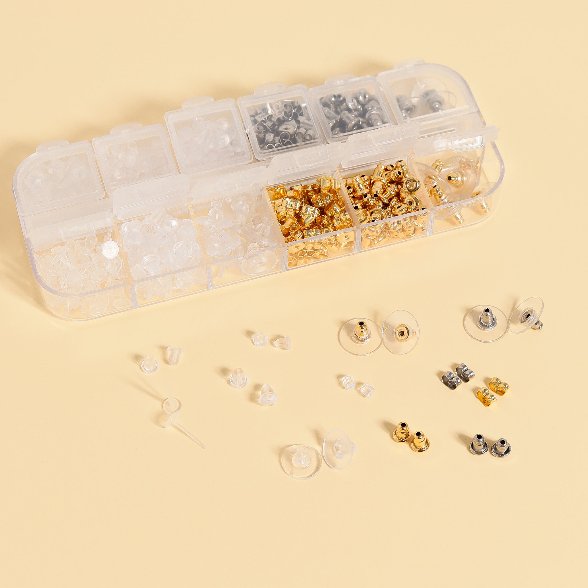 700 Pcs - 12 Styles Assorted Stainless Steel Earring Backs