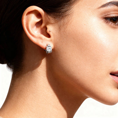 Stainless Steel Clamp CZ Center Earrings