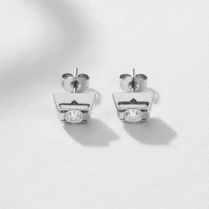 Stainless Steel Clamp CZ Center Earrings
