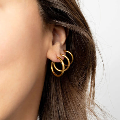 18K Gold PVD Stainless Steel Sliding Spring Huggie Hoop Earrings
