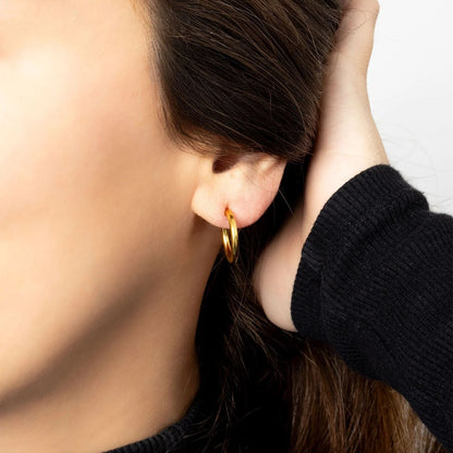 18K Gold PVD Stainless Steel Sliding Spring Huggie Hoop Earrings