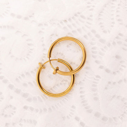 18K Gold PVD Stainless Steel Sliding Spring Huggie Hoop Earrings