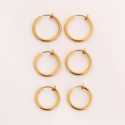 18K Gold PVD Stainless Steel Sliding Spring Huggie Hoop Earrings