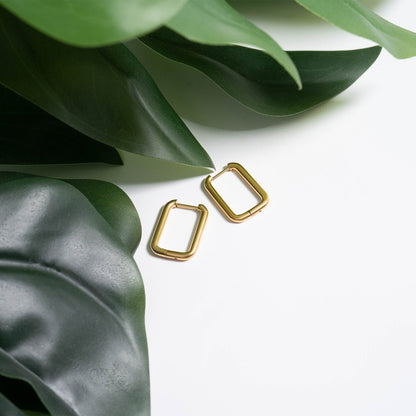 18K Gold PVD Stainless Steel Rounded Rectangle Huggie Earrings