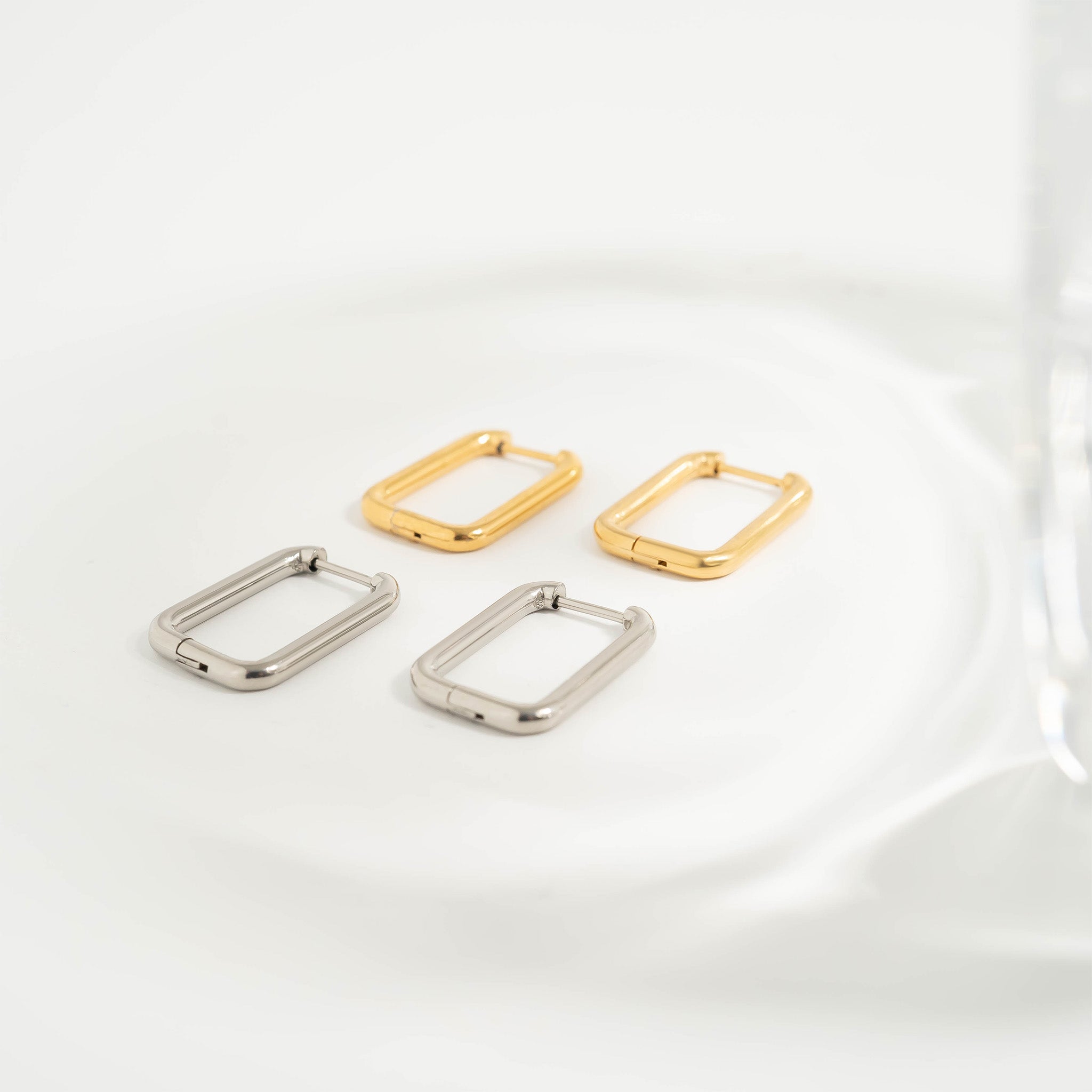 18K Gold PVD Stainless Steel Rounded Rectangle Huggie Earrings