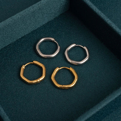 18K Gold PVD Stainless Steel Rounded Geometric Huggie Hoop Earrings