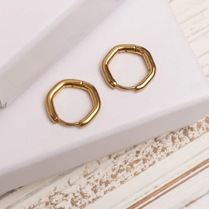 18K Gold PVD Stainless Steel Rounded Geometric Huggie Hoop Earrings
