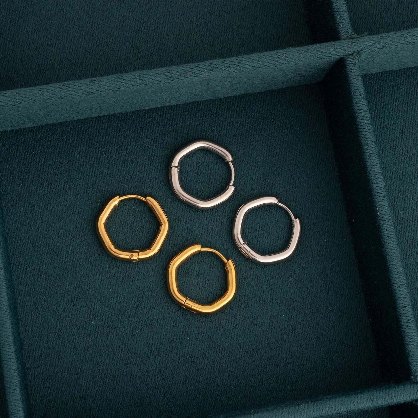 18K Gold PVD Stainless Steel Rounded Geometric Huggie Hoop Earrings