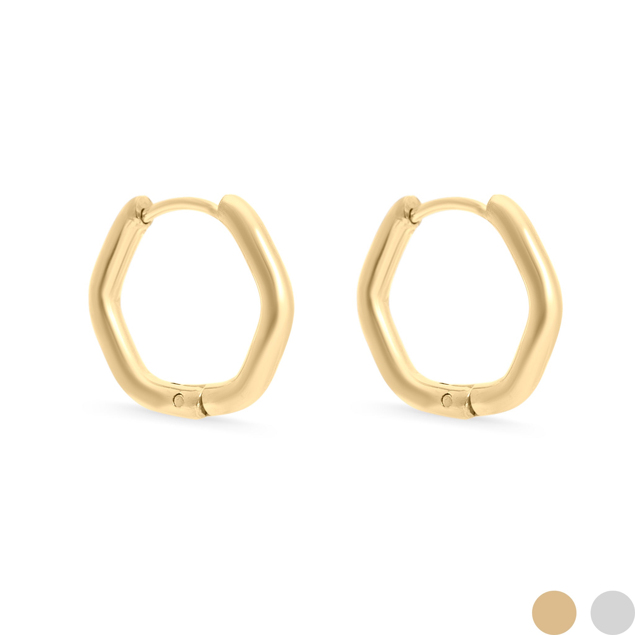 18K Gold PVD Stainless Steel Rounded Geometric Huggie Hoop Earrings