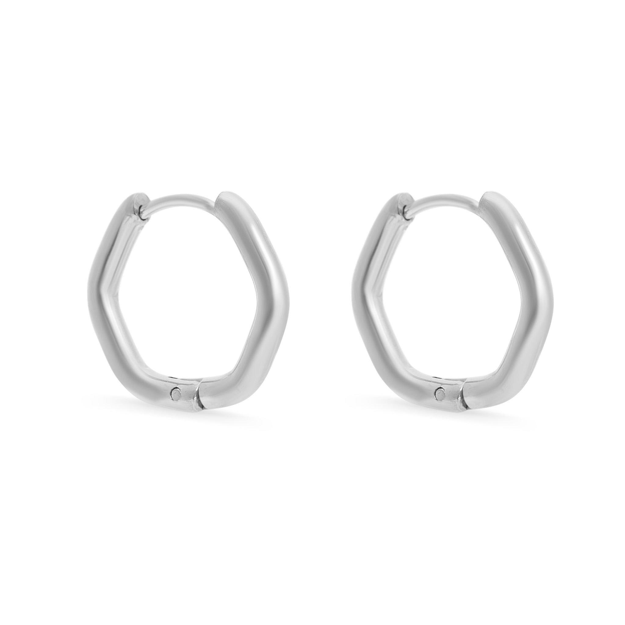 18K Gold PVD Stainless Steel Rounded Geometric Huggie Hoop Earrings