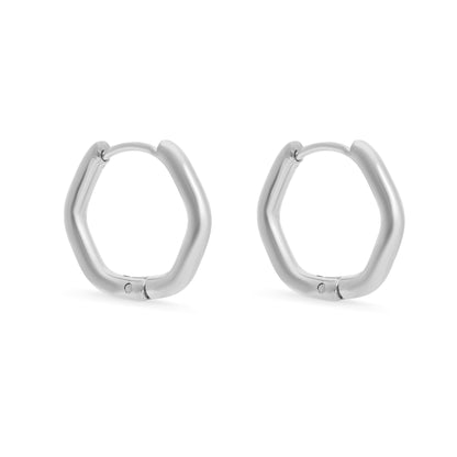 18K Gold PVD Stainless Steel Rounded Geometric Huggie Hoop Earrings