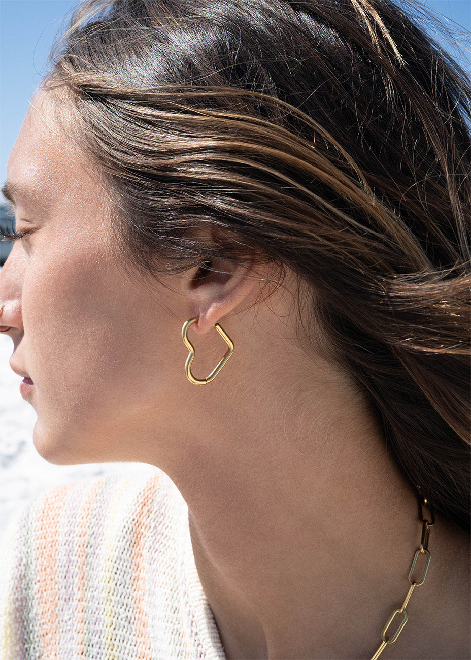 18K Gold PVD Stainless Steel Heart Hoop Earrings