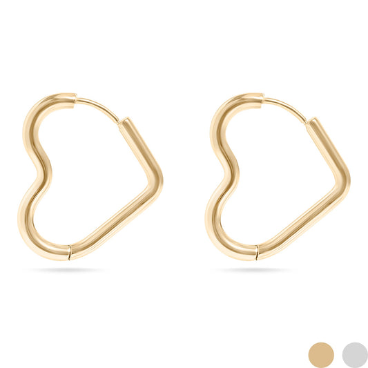 18K Gold PVD Stainless Steel Heart Hoop Earrings