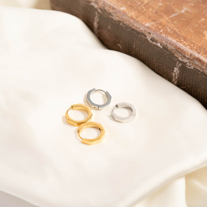 18K Gold PVD Stainless Steel Geometric Huggie Hoop Earrings