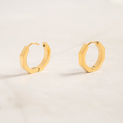 18K Gold PVD Stainless Steel Geometric Huggie Hoop Earrings