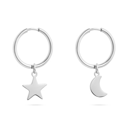 18K Gold PVD Stainless Steel Star & Moon Pendant Earrings