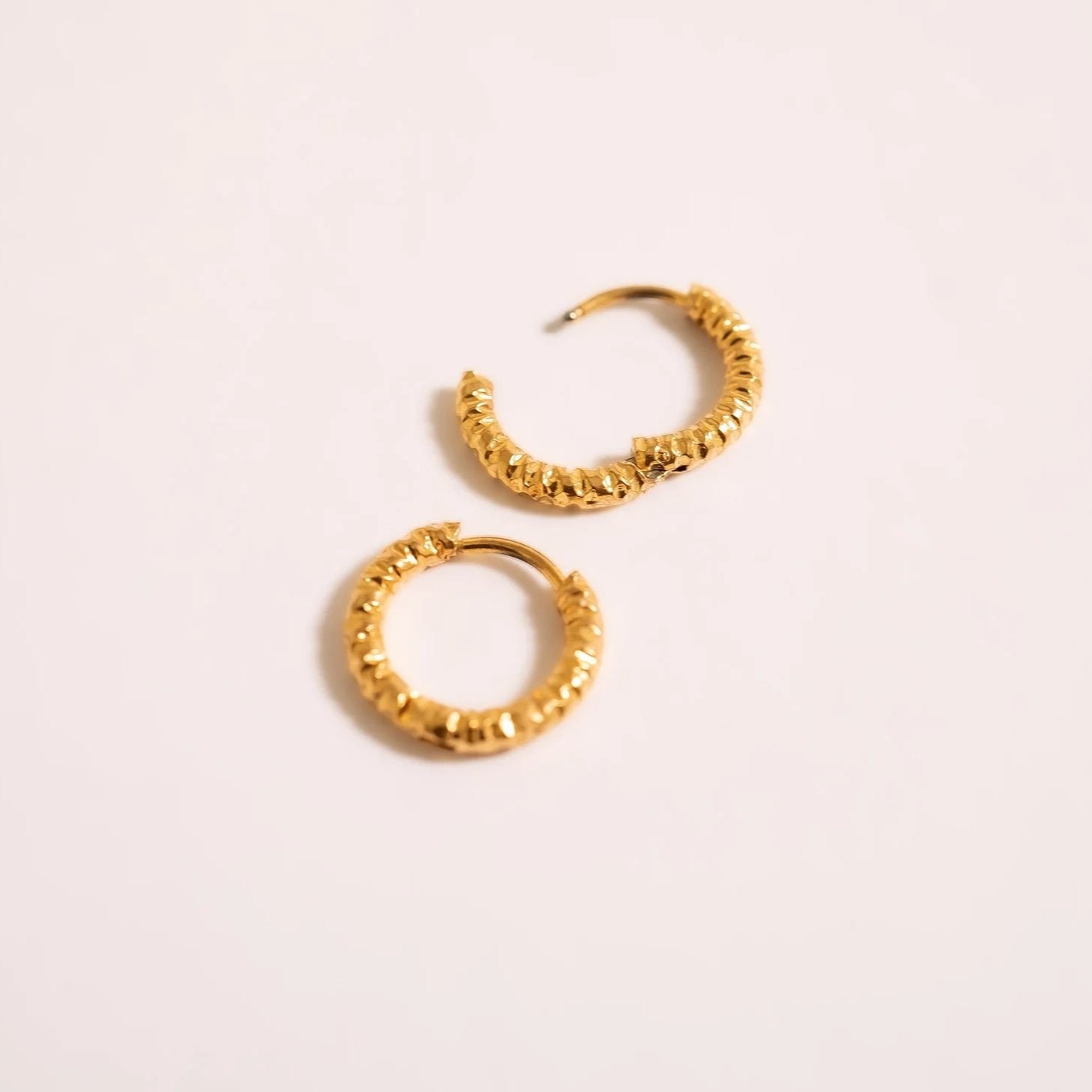 18K Gold PVD Stainless Steel Textured Huggie Hoop Earrings