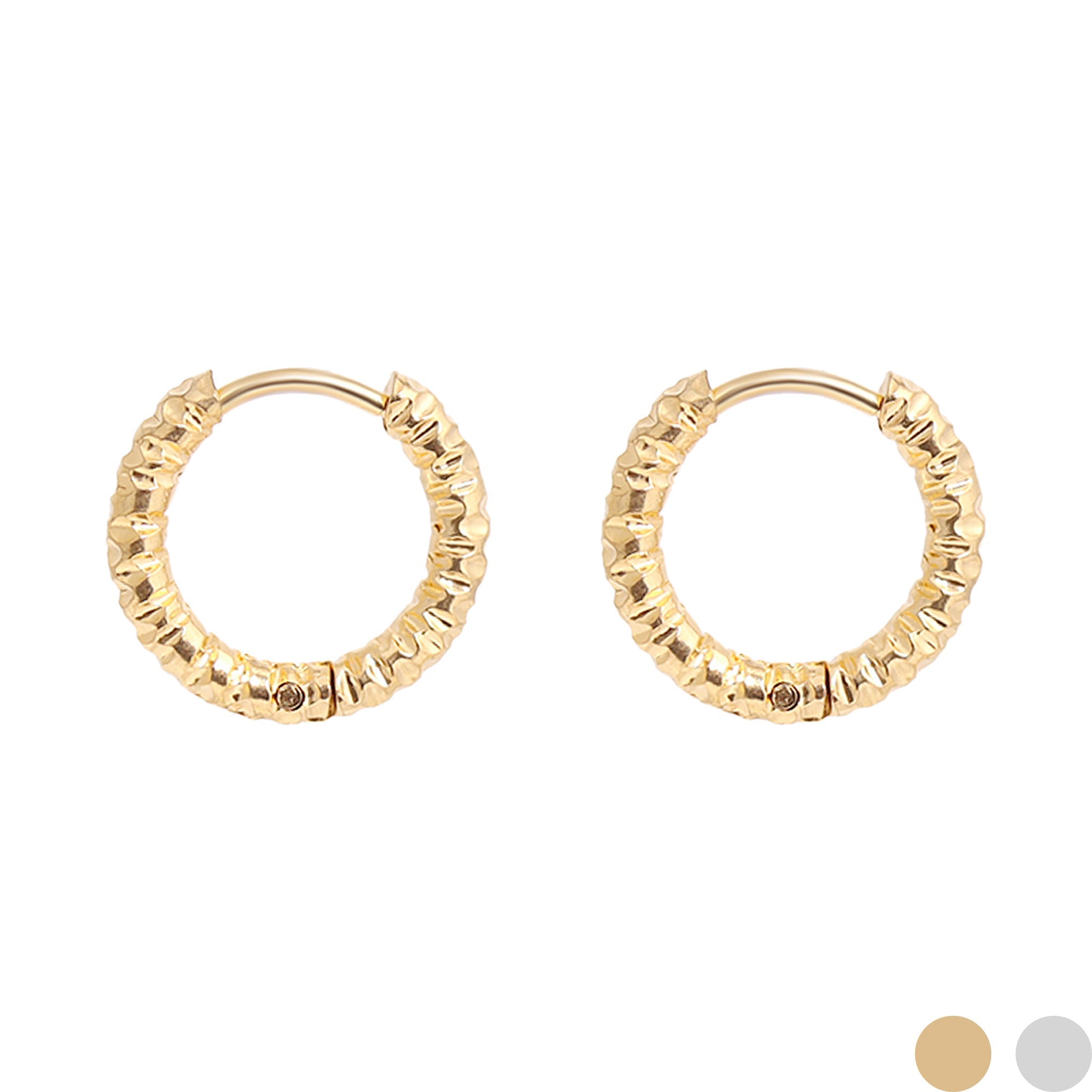 18K Gold PVD Stainless Steel Textured Huggie Hoop Earrings