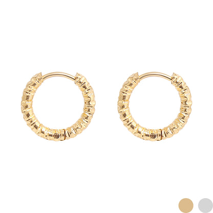 18K Gold PVD Stainless Steel Textured Huggie Hoop Earrings