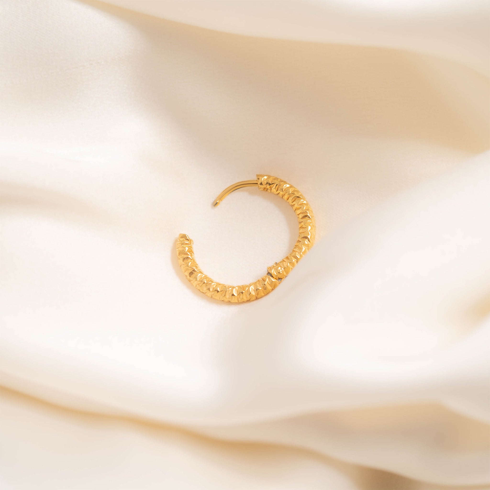 18K Gold PVD Stainless Steel Textured Huggie Hoop Earrings