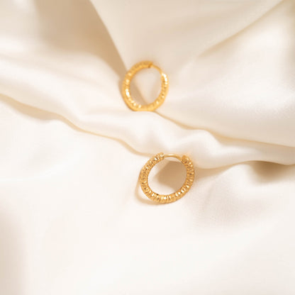 18K Gold PVD Stainless Steel Textured Huggie Hoop Earrings