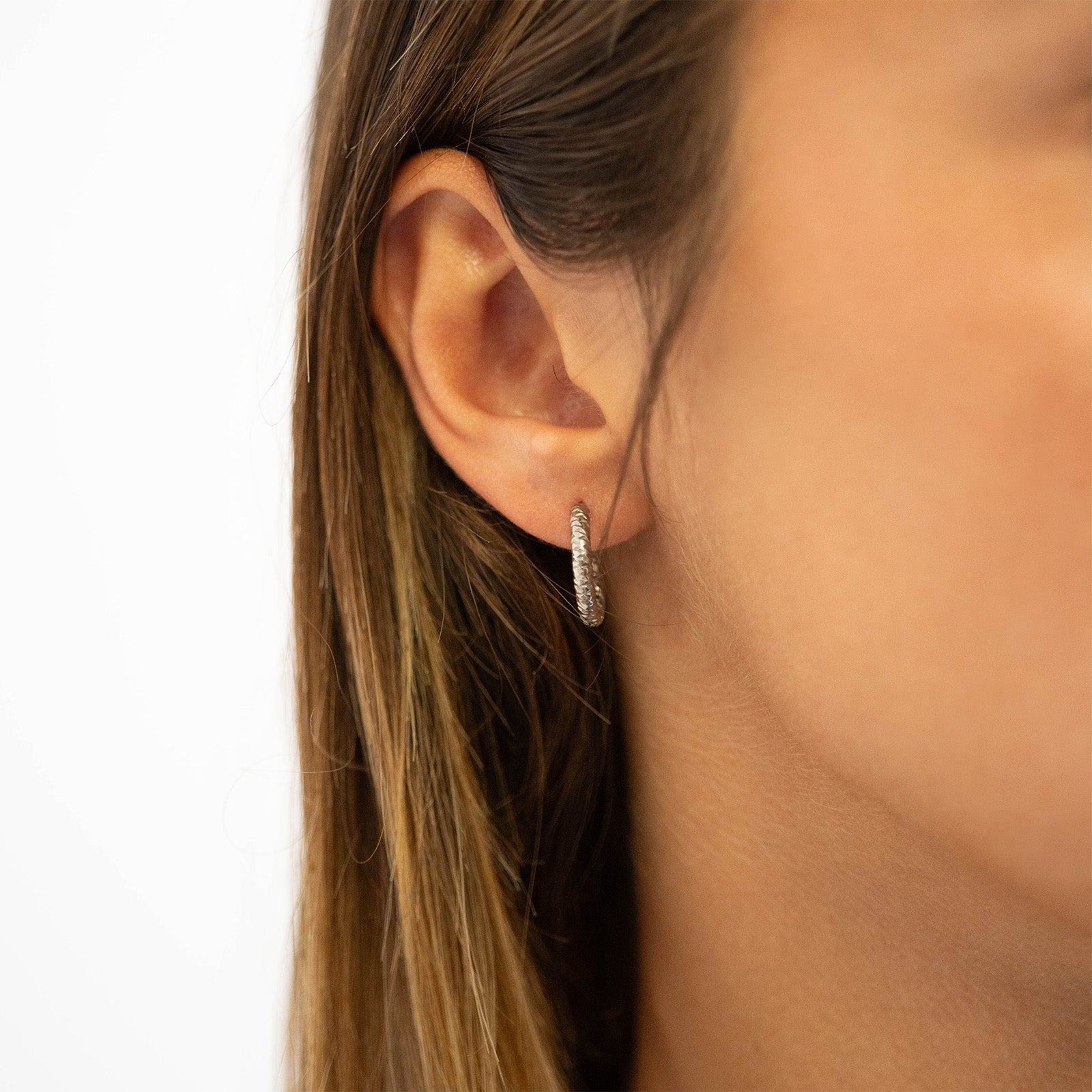 18K Gold PVD Stainless Steel Textured Huggie Hoop Earrings