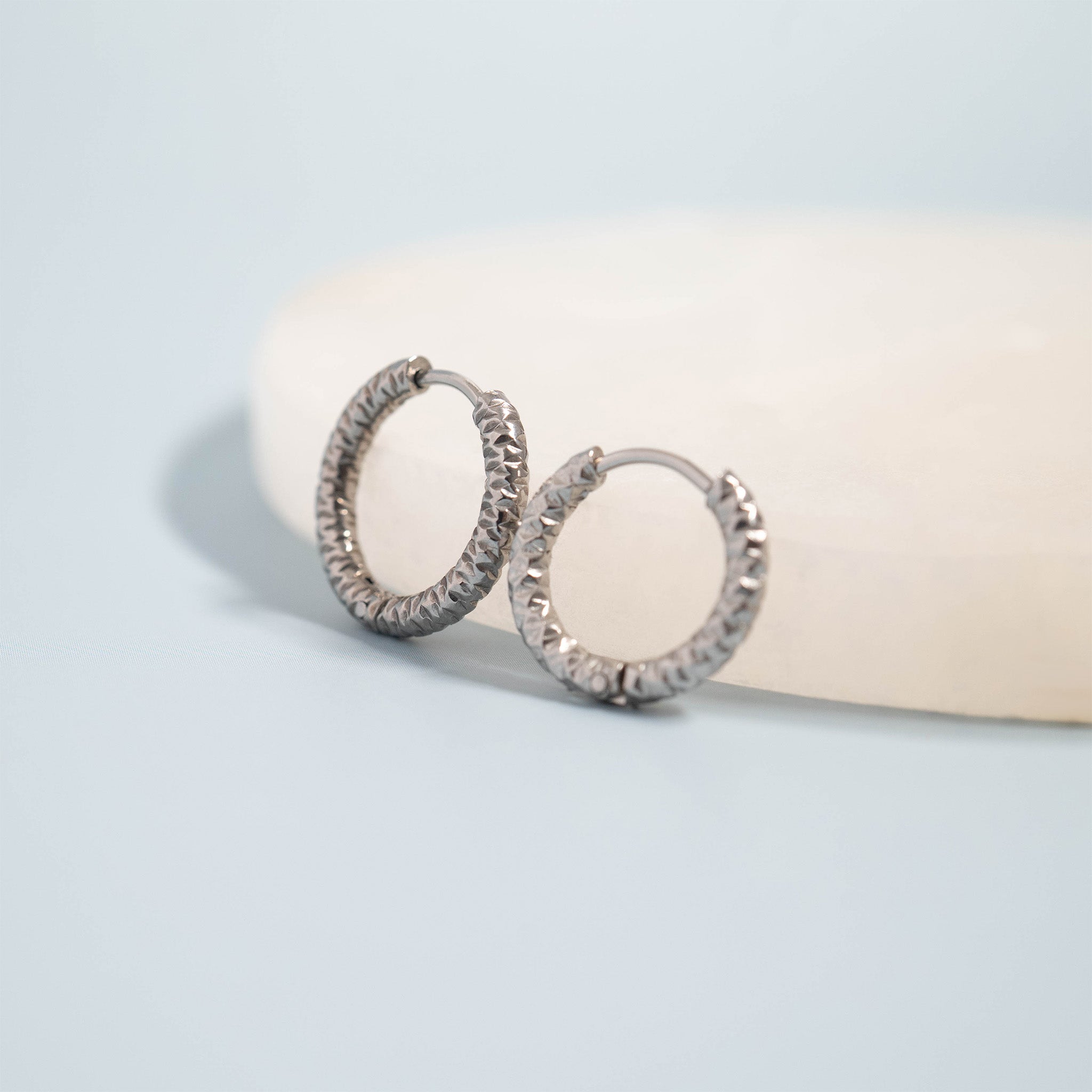 18K Gold PVD Stainless Steel Textured Huggie Hoop Earrings