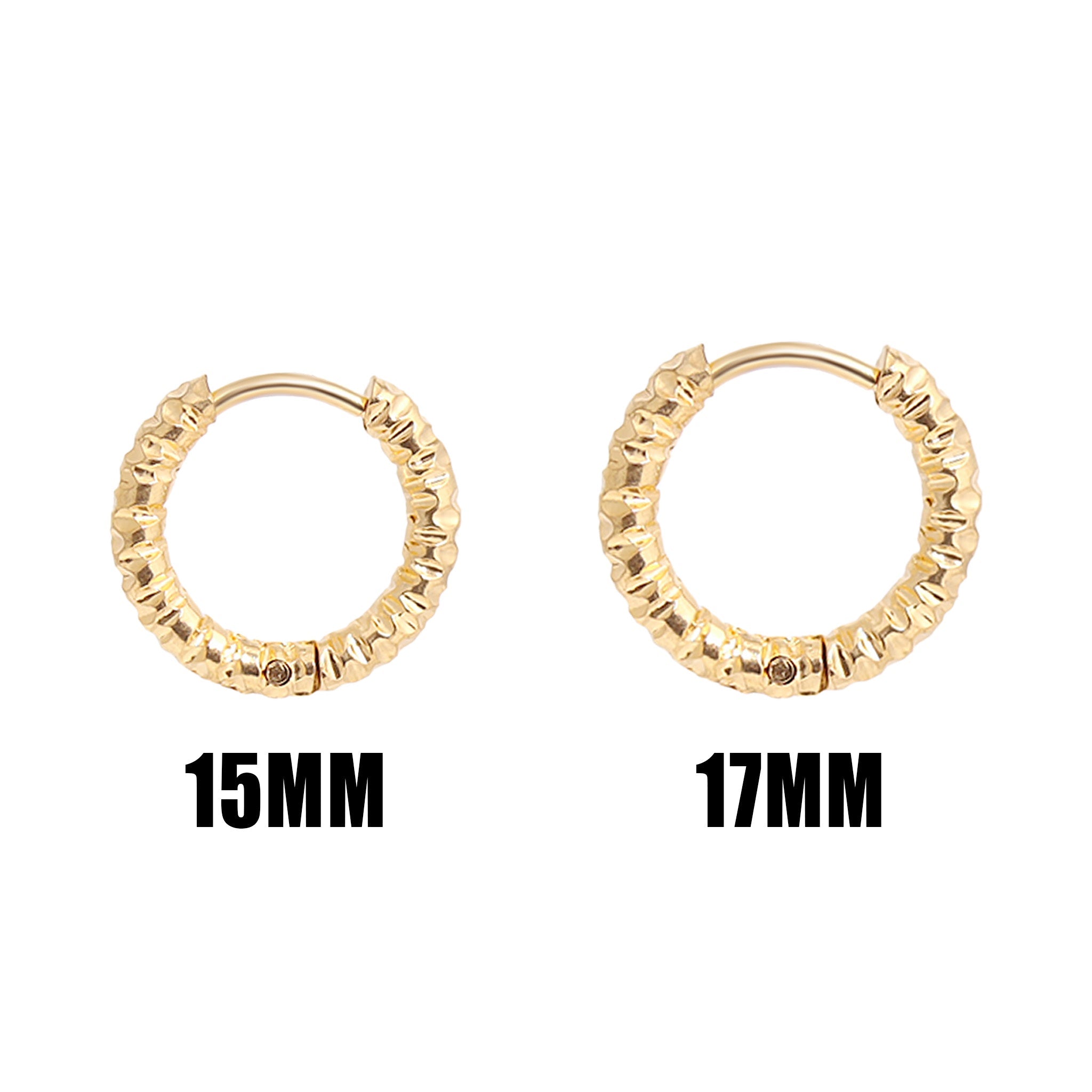18K Gold PVD Stainless Steel Textured Huggie Hoop Earrings