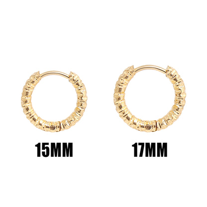 18K Gold PVD Stainless Steel Textured Huggie Hoop Earrings