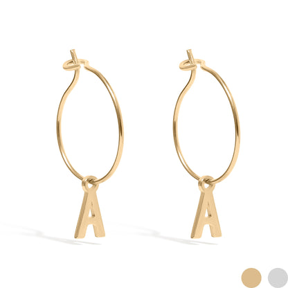 18K Gold PVD Stainless Steel Mini Hoop Initial Earrings