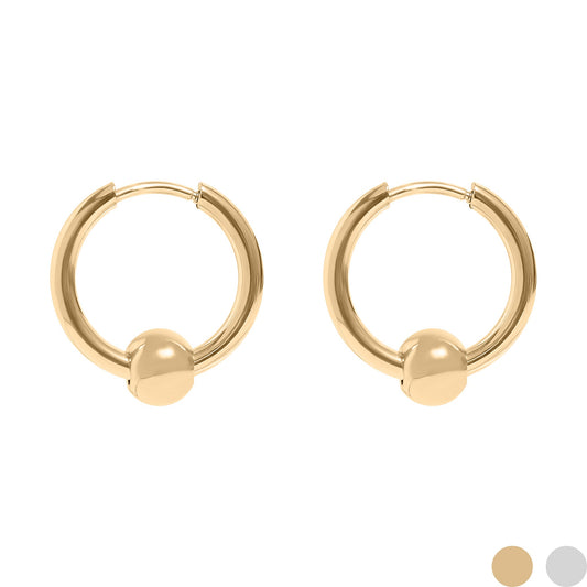 18K Gold PVD Stainless Steel Ball Pendant Huggie Hoop Earrings