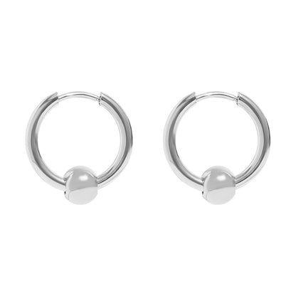 18K Gold PVD Stainless Steel Ball Pendant Huggie Hoop Earrings