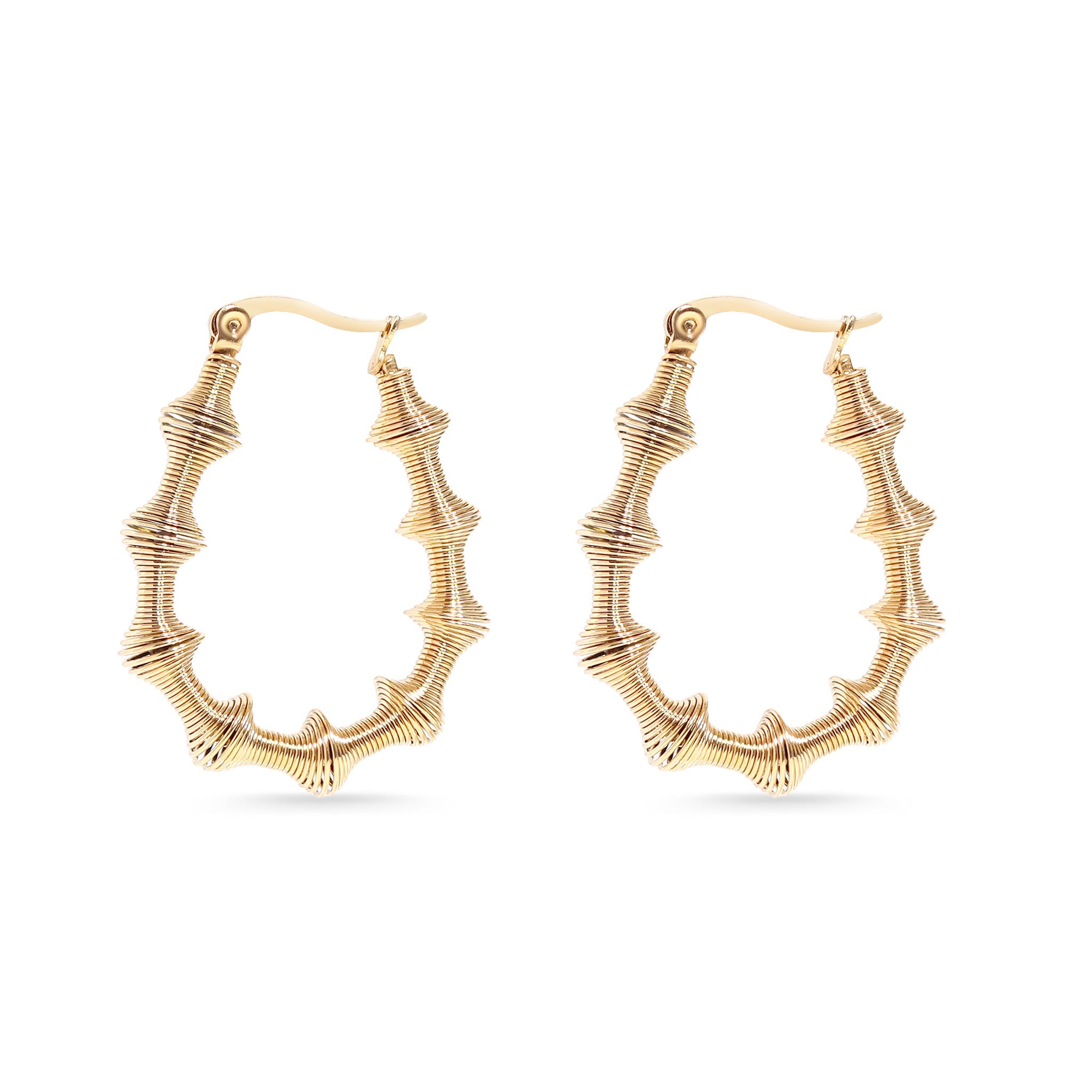 18K Gold PVD Stainless Steel Wired Statement Hoop Earrings