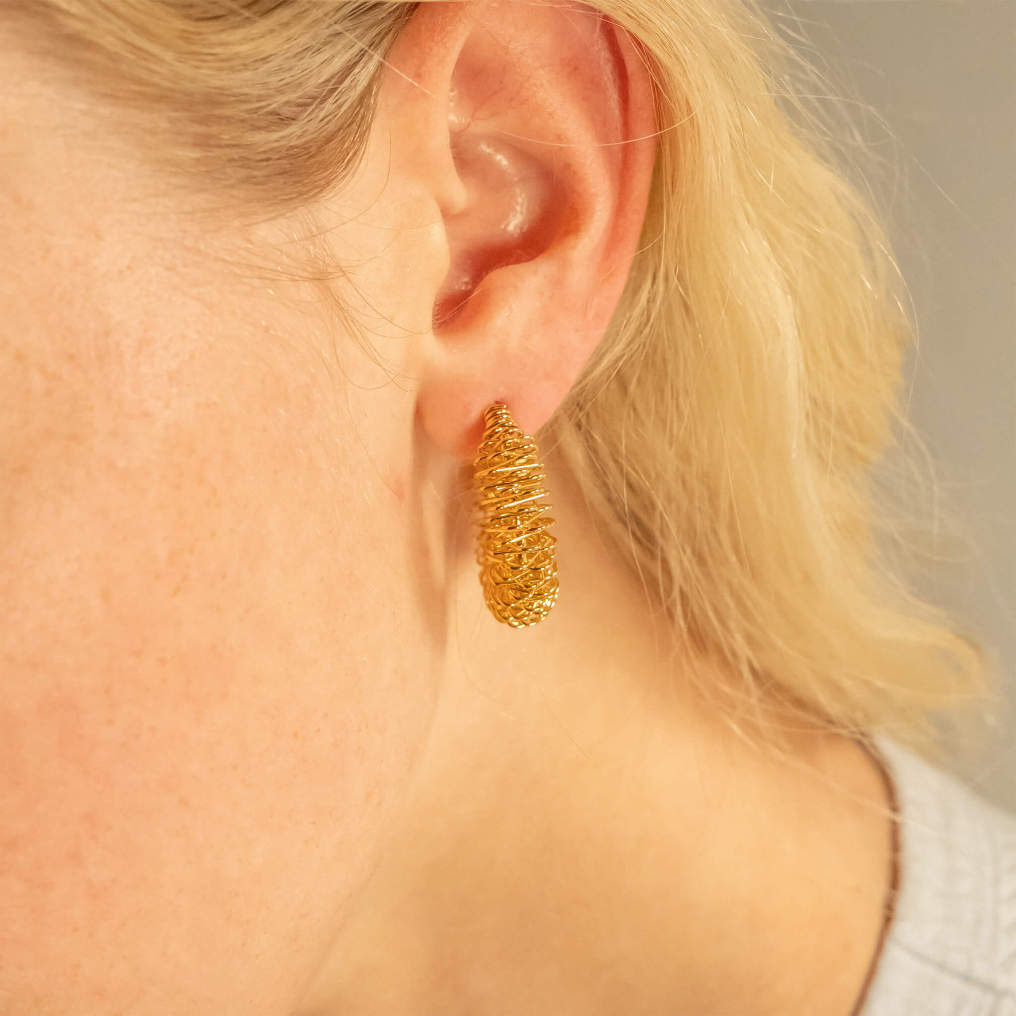 18K Gold PVD Stainless Steel Wired Statement Hoop Earrings