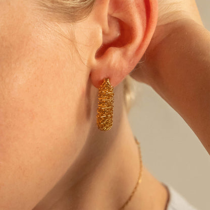18K Gold PVD Stainless Steel Wired Statement Hoop Earrings