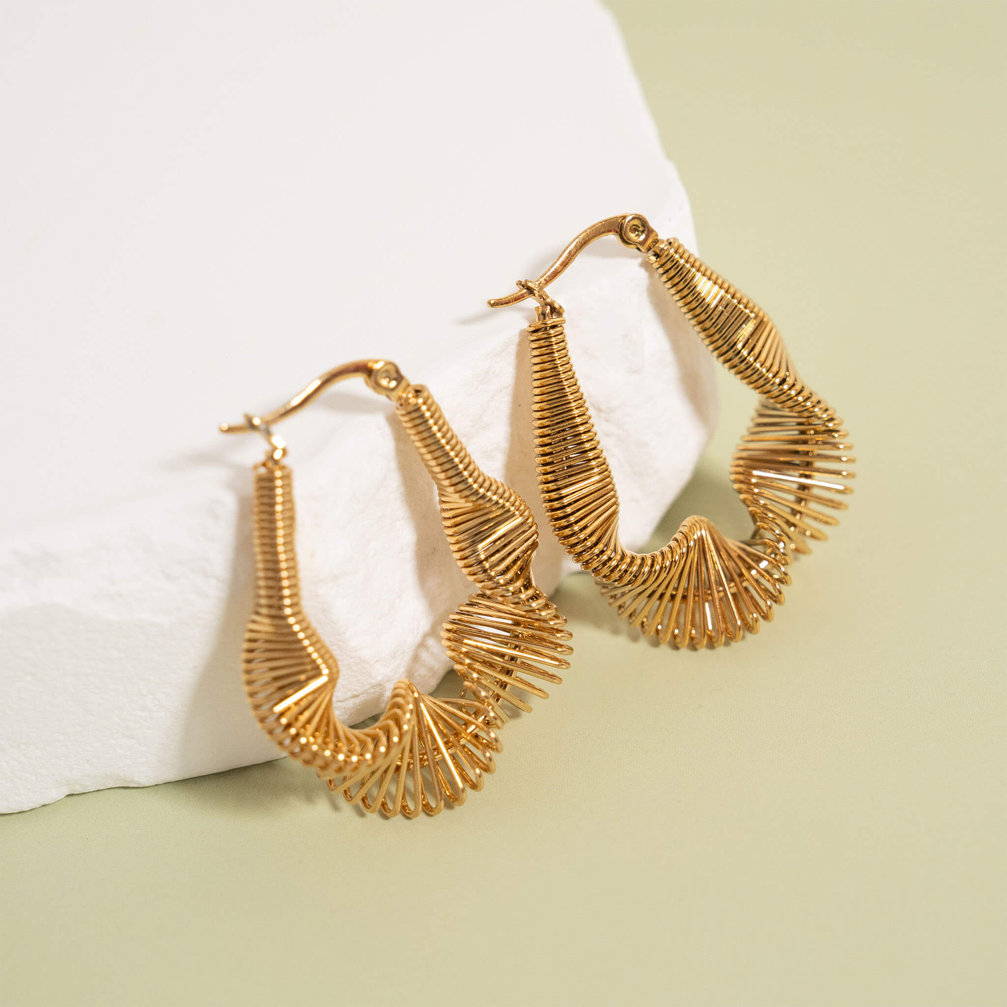 18K Gold PVD Stainless Steel Wired Statement Hoop Earrings