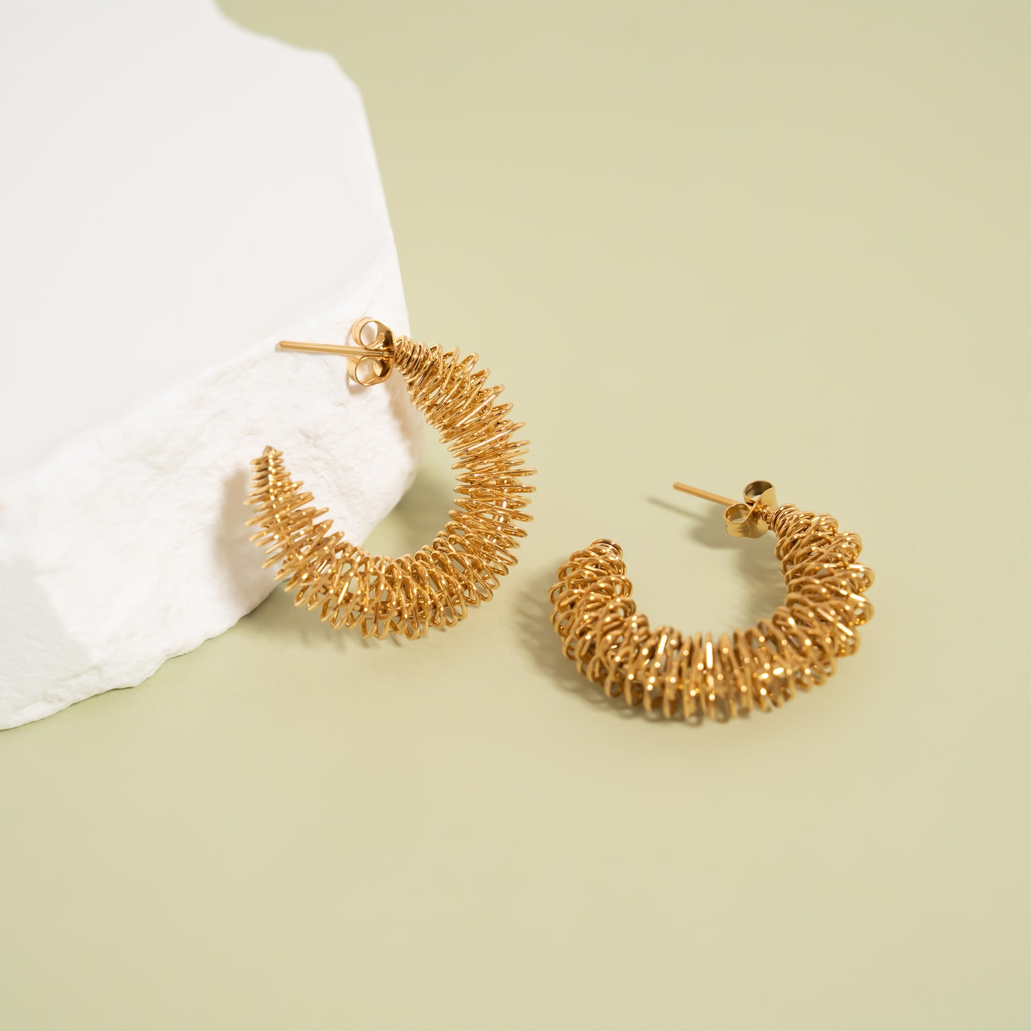 18K Gold PVD Stainless Steel Wired Statement Hoop Earrings