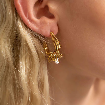 18K Gold PVD Stainless Steel Wired Statement Hoop Earrings