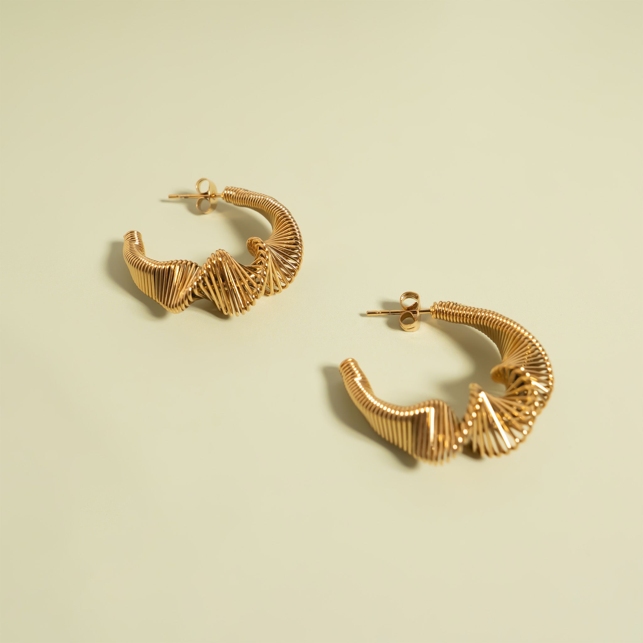 18K Gold PVD Stainless Steel Wired Statement Hoop Earrings