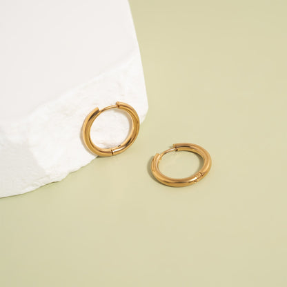 18K Gold PVD Stainless Steel Circle Huggie Hoop Earrings