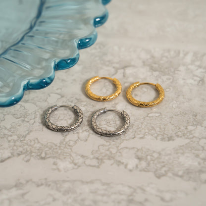 18K Gold PVD Stainless Steel Textured Huggie Hoop Earrings