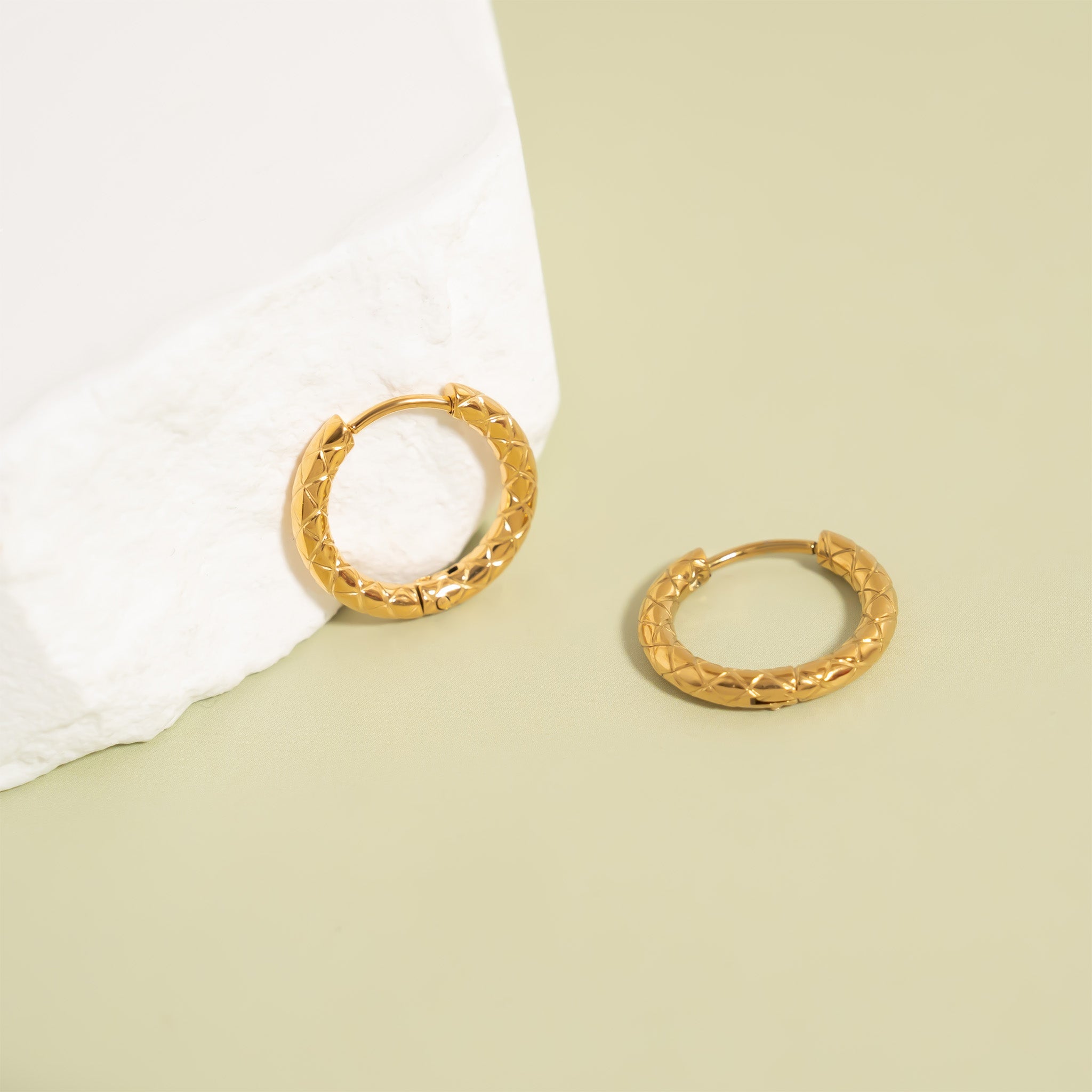 18K Gold PVD Stainless Steel Textured Huggie Hoop Earrings