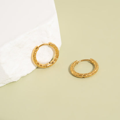 18K Gold PVD Stainless Steel Textured Huggie Hoop Earrings