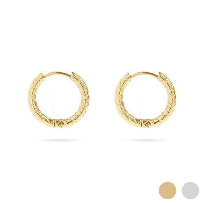 18K Gold PVD Stainless Steel Textured Huggie Hoop Earrings