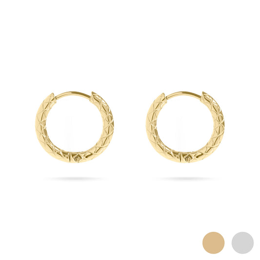 18K Gold PVD Stainless Steel Textured Huggie Hoop Earrings