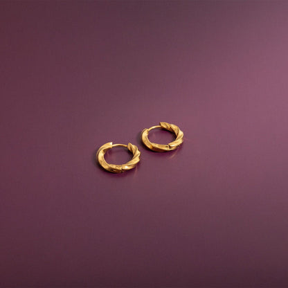 18K Gold PVD Stainless Steel Textured Twisted Huggie Hoop Earrings