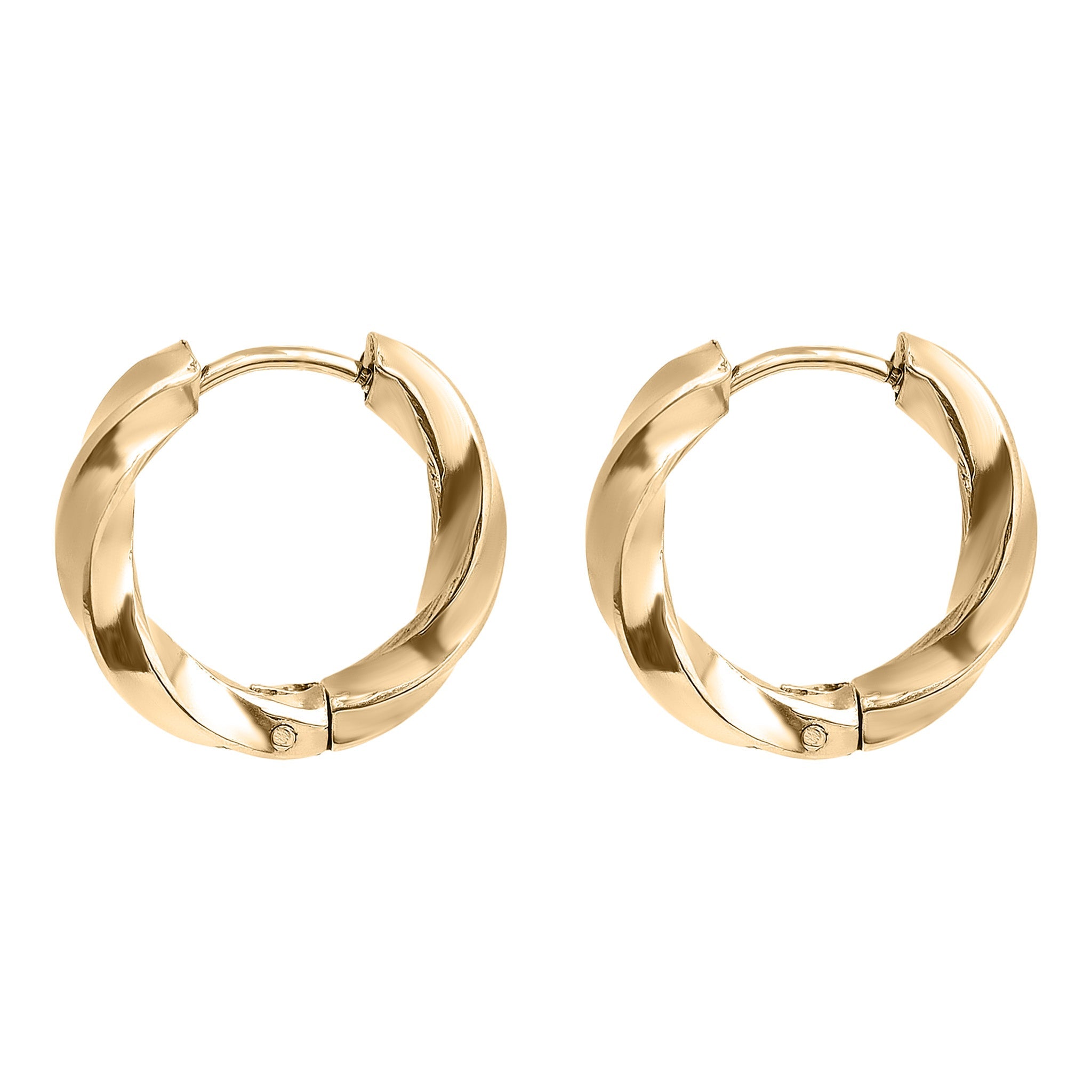 18K Gold PVD Stainless Steel Textured Twisted Huggie Hoop Earrings