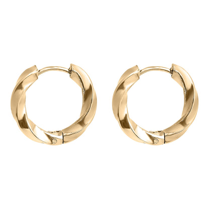 18K Gold PVD Stainless Steel Textured Twisted Huggie Hoop Earrings