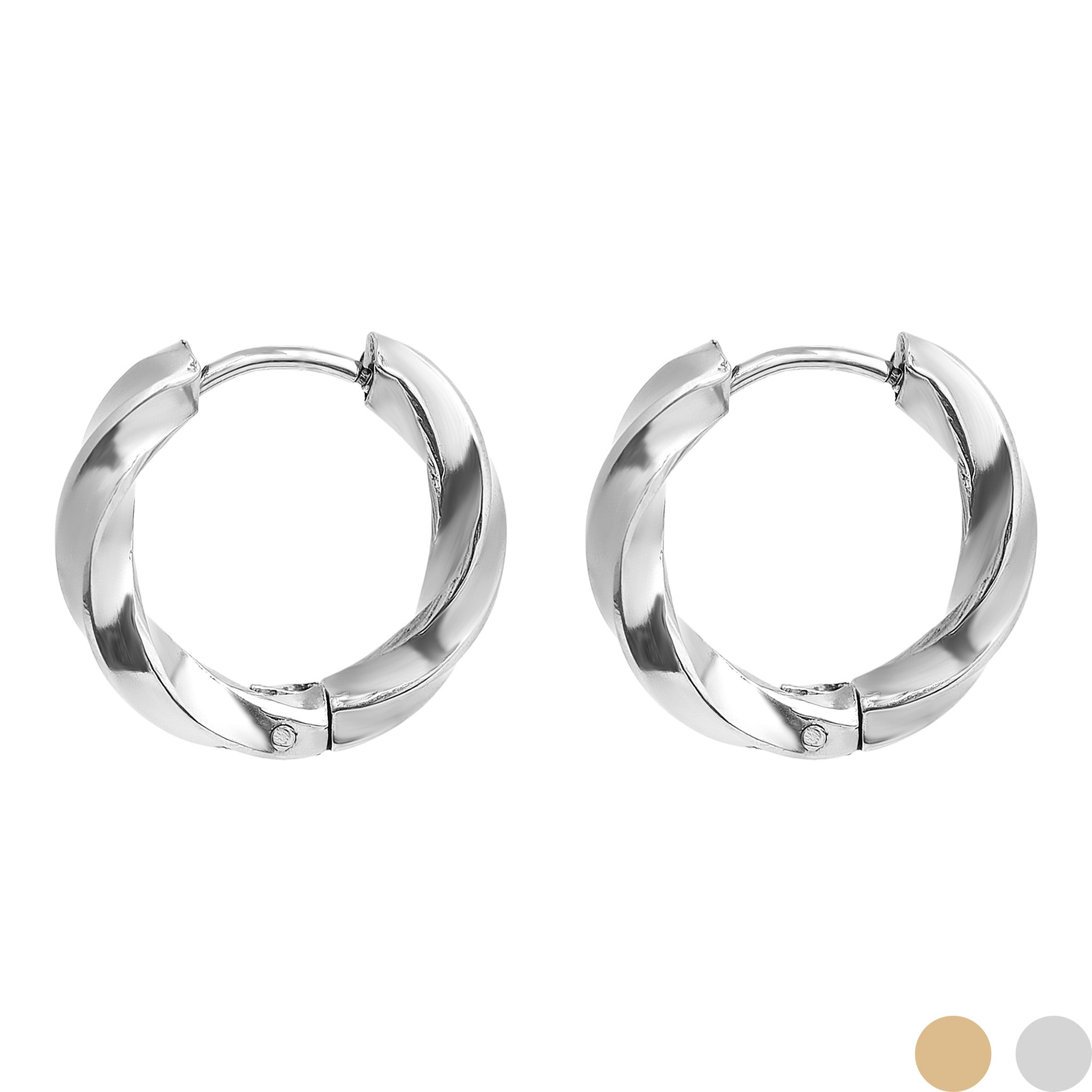 18K Gold PVD Stainless Steel Textured Twisted Huggie Hoop Earrings