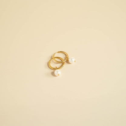 18K Gold PVD Stainless Steel Pearl Charm Huggie Hoop Earrings